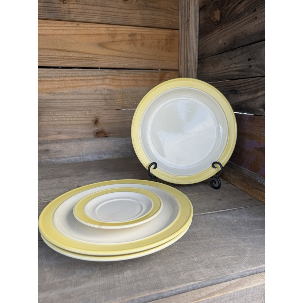 Set Of 4 Homer Laughlin Plates MCM- Yellow Trim Vintage 1977 Made In USA